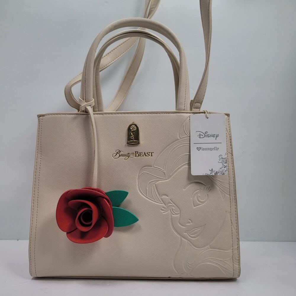 Loungefly Disney's Beauty and The Beast Belle Embossed Charm Bag w/Adj Strap NWT